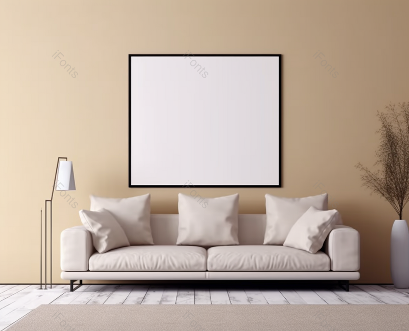 日系现代室内设计与米色家具和空模拟画框,高清,摄影图,摄影图片,图片大全,摄影图免费下载